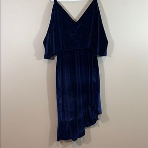 ASOS Maternity Velvet Blue cold shoulder dress